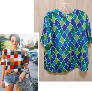 VINTAGE 80's Geometric Print Sateen Blouse EUC! Size 18W - Y2K Art to Wear